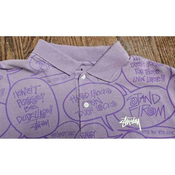 Rare old Stussy all-over print speech bubble polo shirt, size XL - Picture 6 of 13